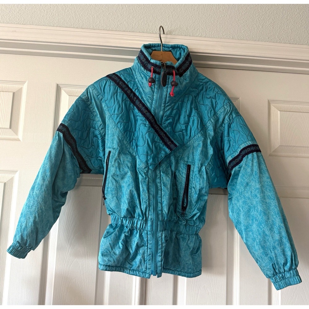 Vintage 80s 90s Kaelin Classic Ski Jacket Womens 8 Teal Dolman Peplum